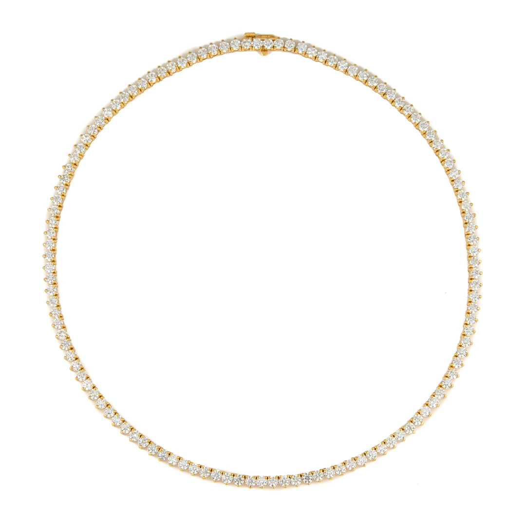 Gold and 16.25ctw Round Brilliant Cut Diamond Tennis Necklace