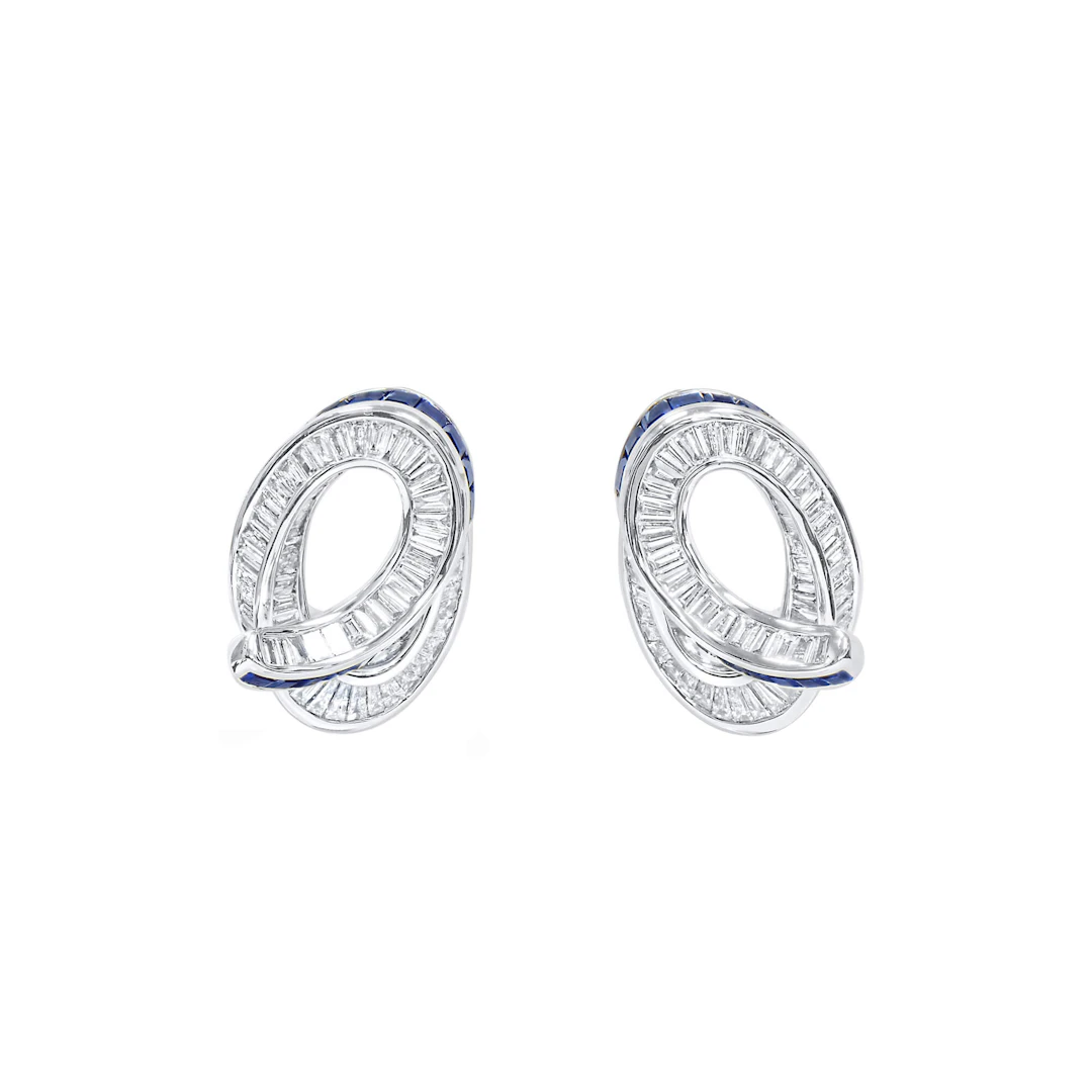 White Gold, Sapphire and Diamond Swirl Stud Earrings