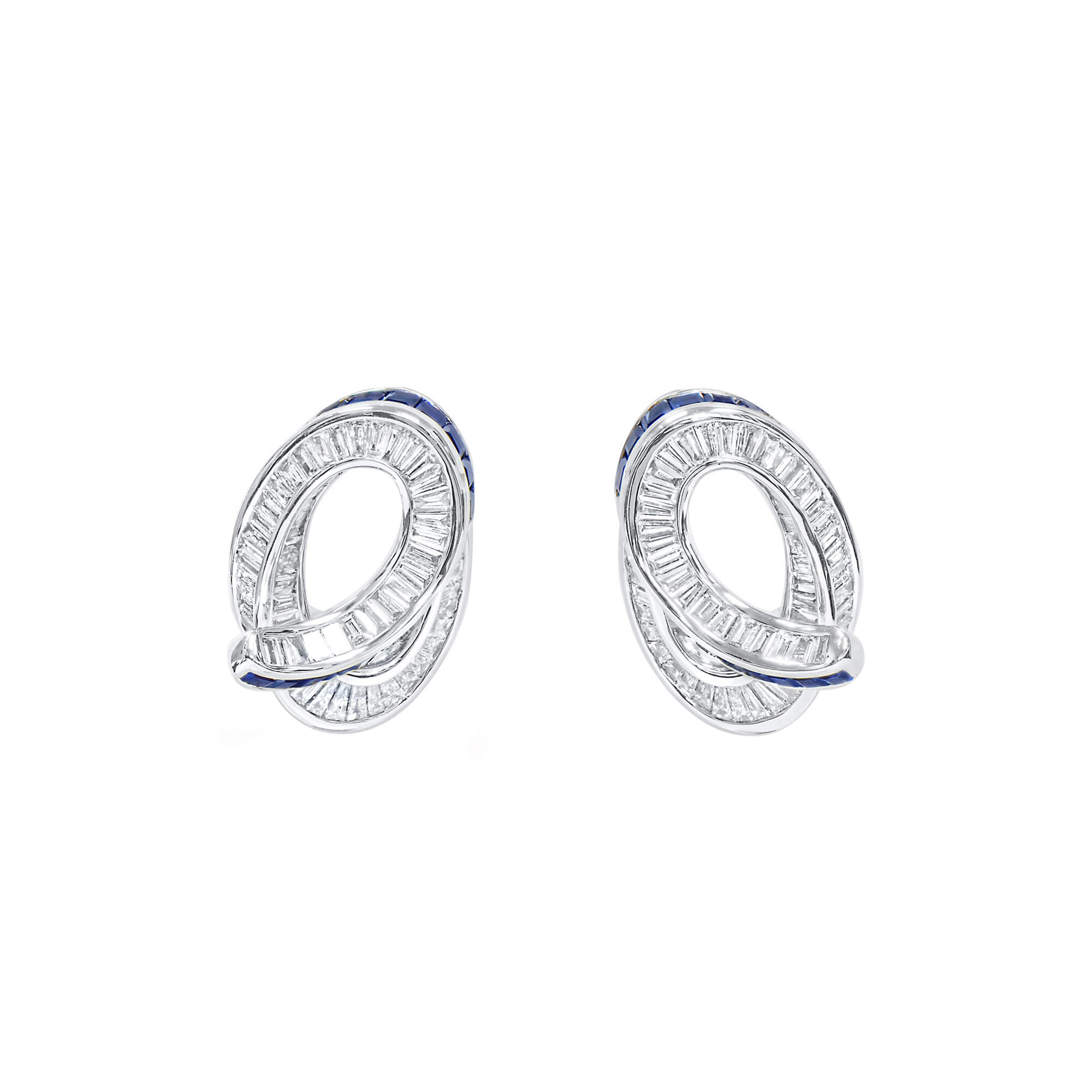 White Gold, Sapphire and Diamond Swirl Stud Earrings