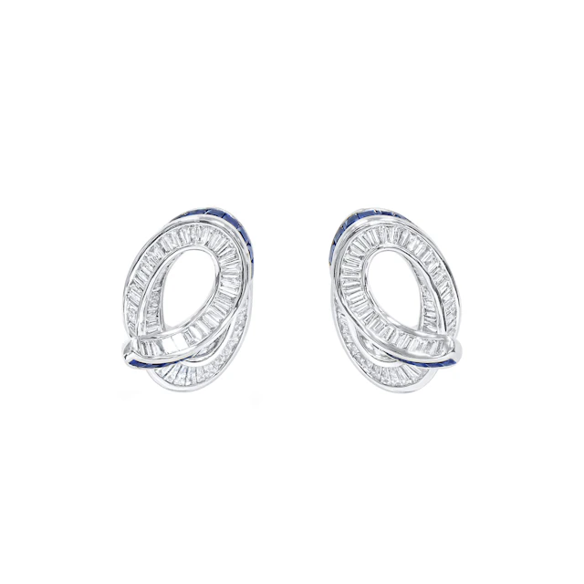 White Gold, Sapphire and Diamond Swirl Stud Earrings