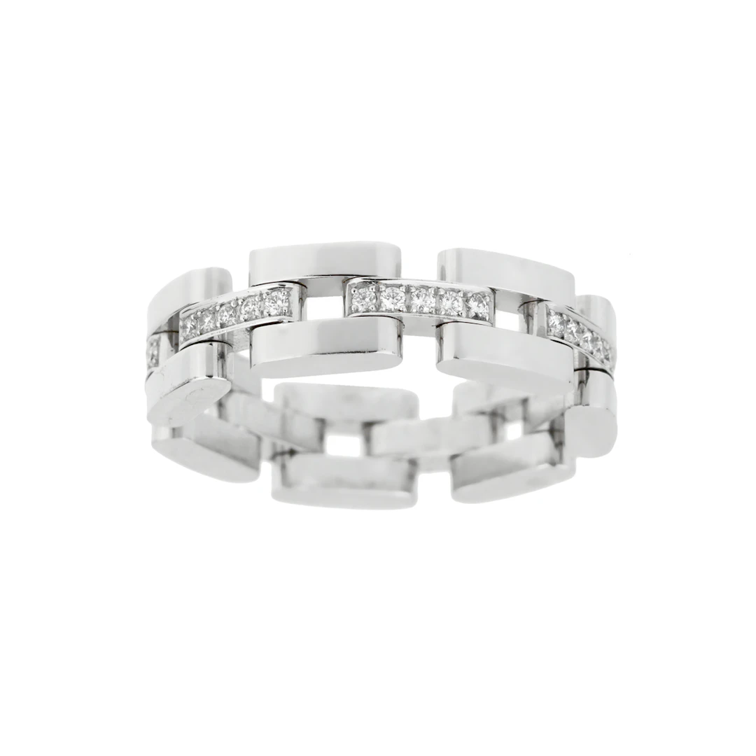 White Gold and Diamond Les Chaines 3 Row Ring