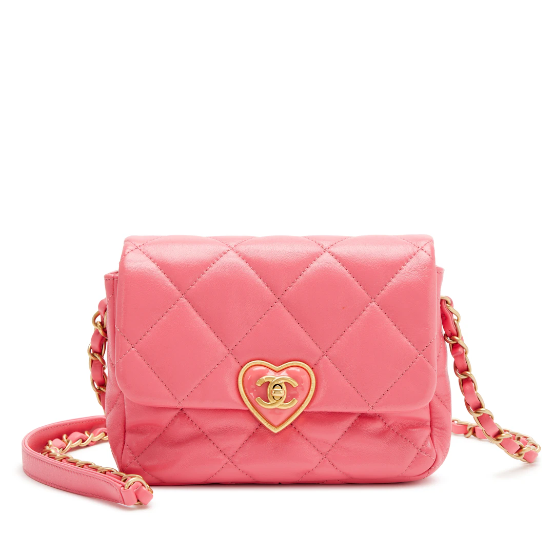Pink Quilted Lambskin Plexiglass Coco Love Mini Flap Bag Gold Hardware, 2023