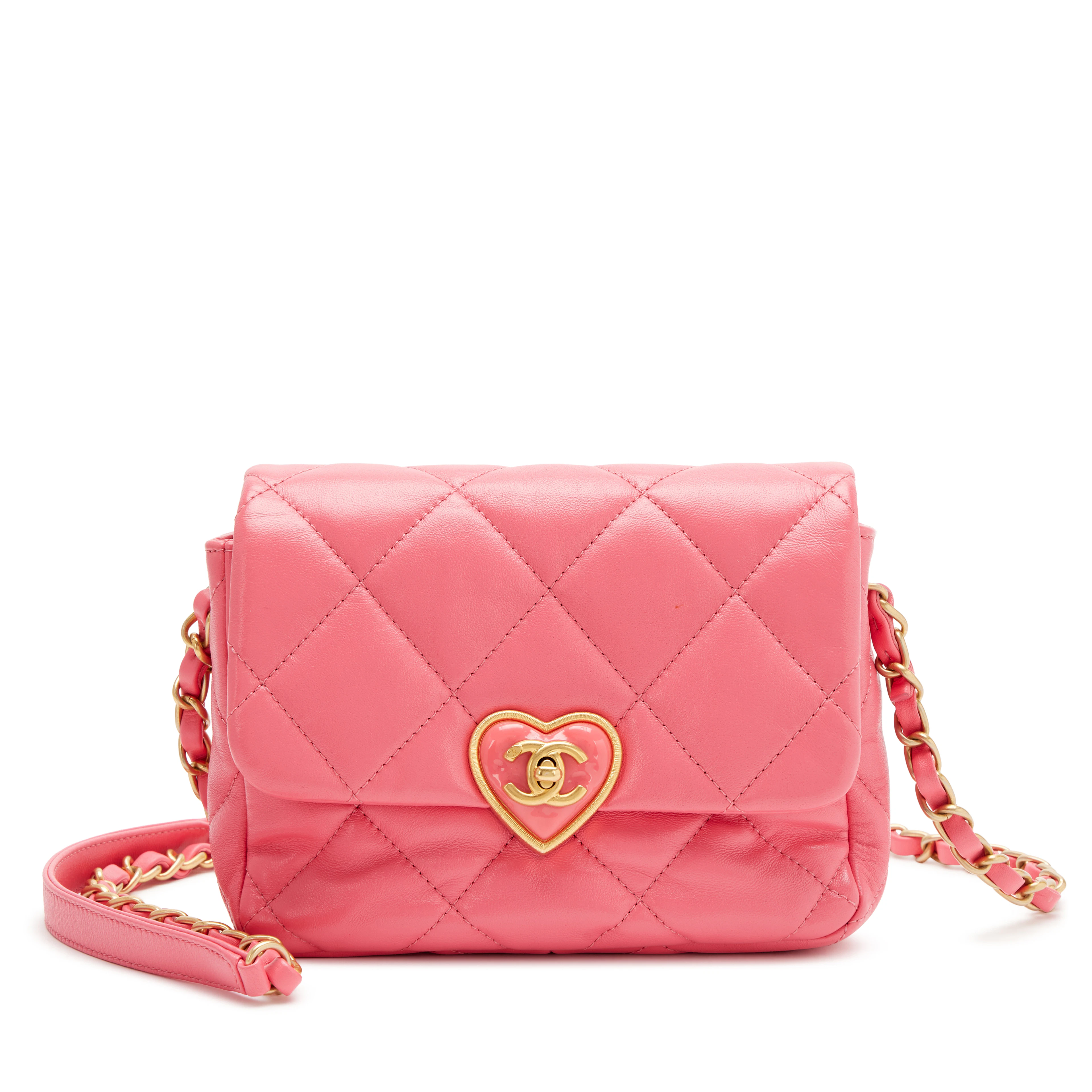 Pink Quilted Lambskin Plexiglass Coco Love Mini Flap Bag Gold Hardware, 2023