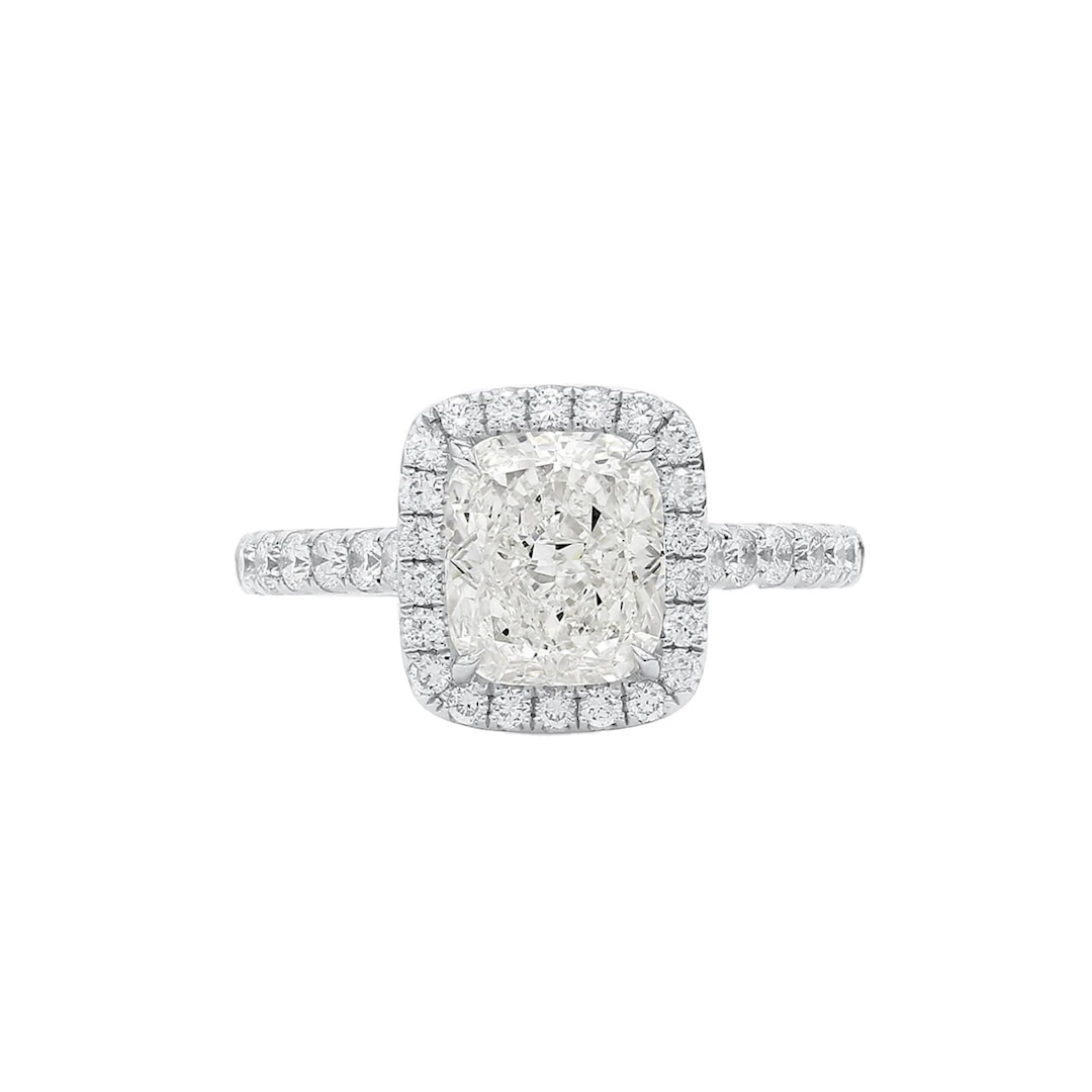 White Gold, 2.01ct Cushion Cut Diamond and Diamond Engagement Ring