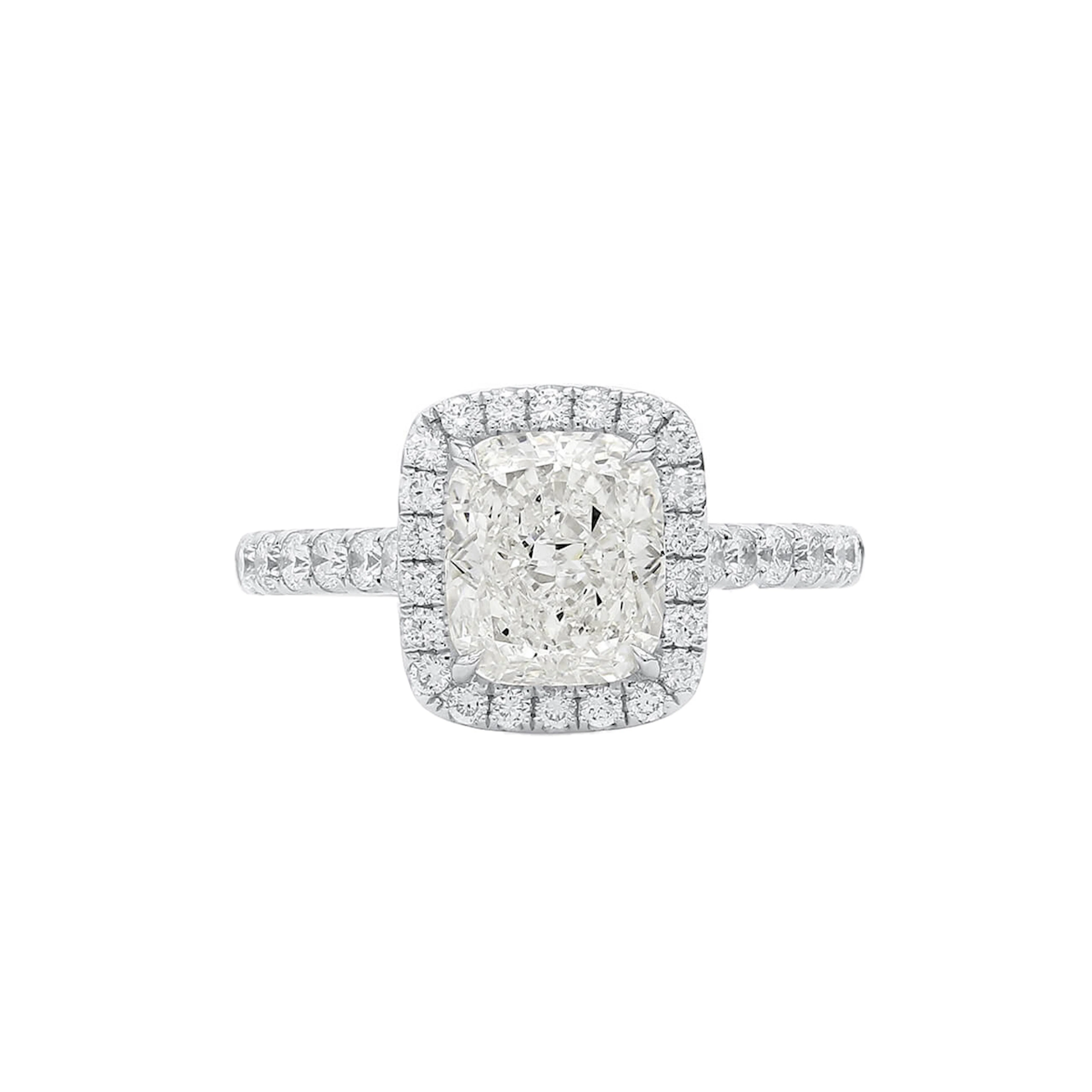 White Gold, 2.01ct Cushion Cut Diamond and Diamond Engagement Ring
