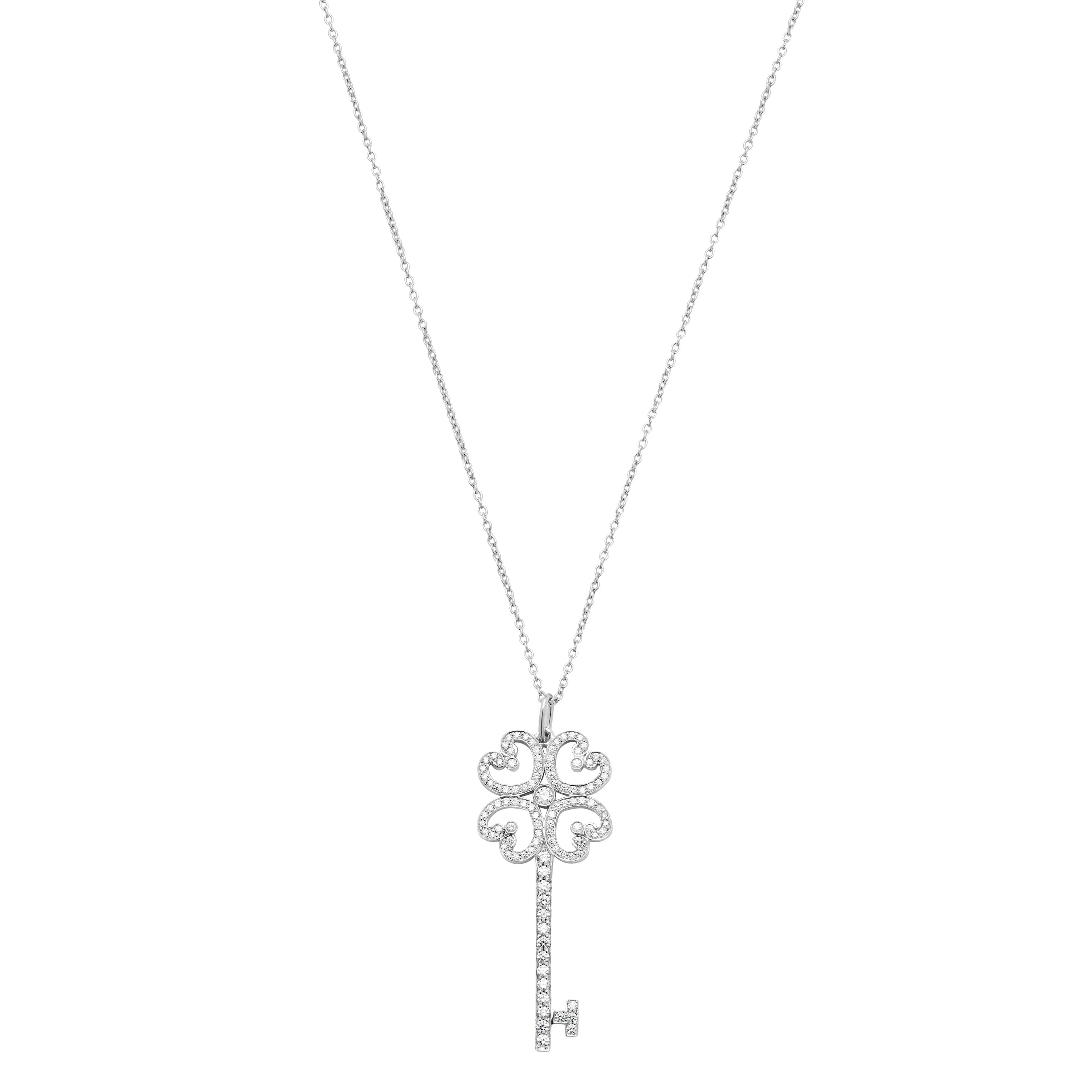 Platinum and Diamond Key Pendant Necklace