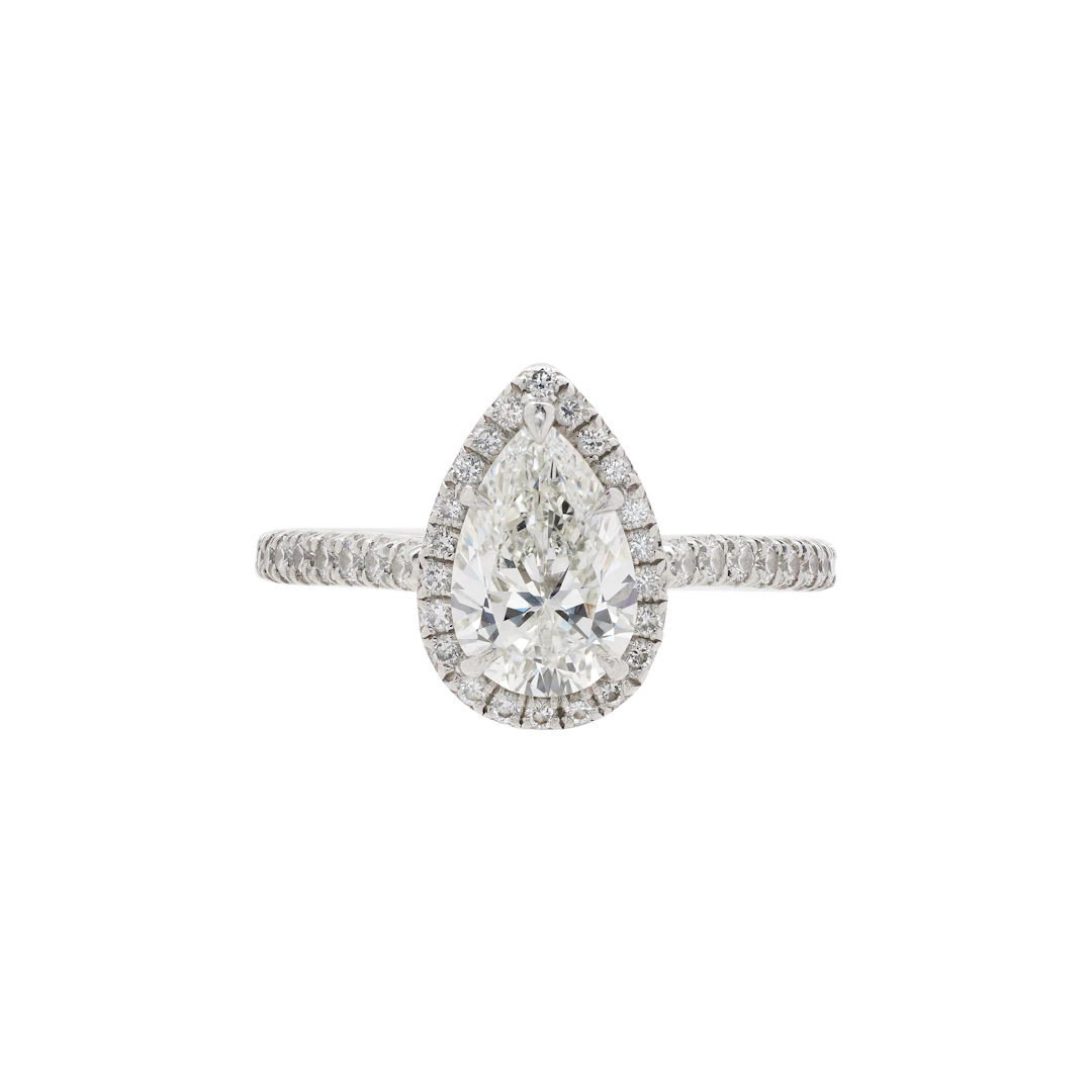 Platinum, 1.03ct Pear Shape Diamond and Diamond Engagement Ring