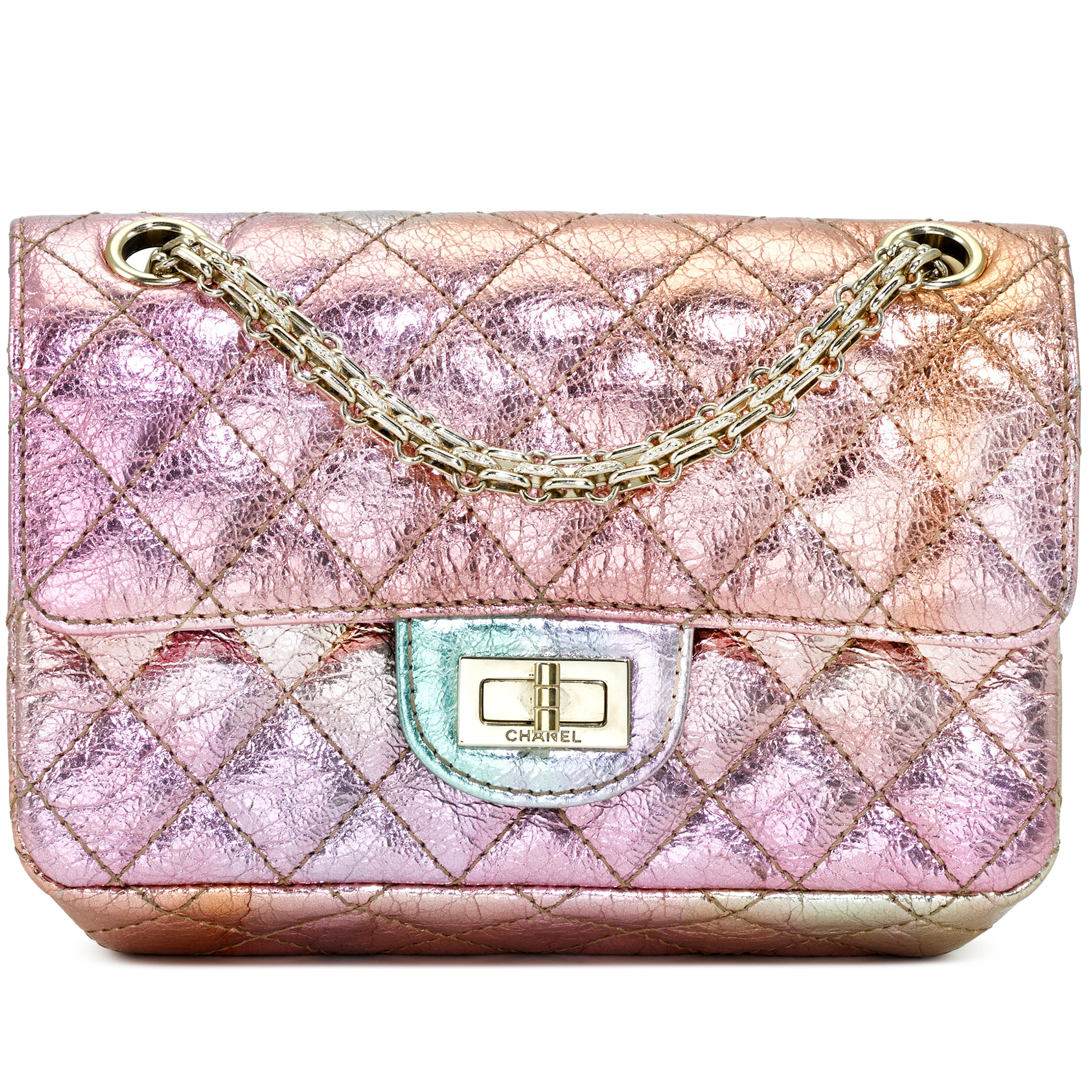 Rainbow Metallic Quilted Aged Calfskin Reissue 2.55 224 Single Flap