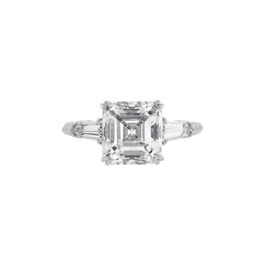 Platinum, 4.02ct Asscher Cut Diamond and Diamond Engagement Ring