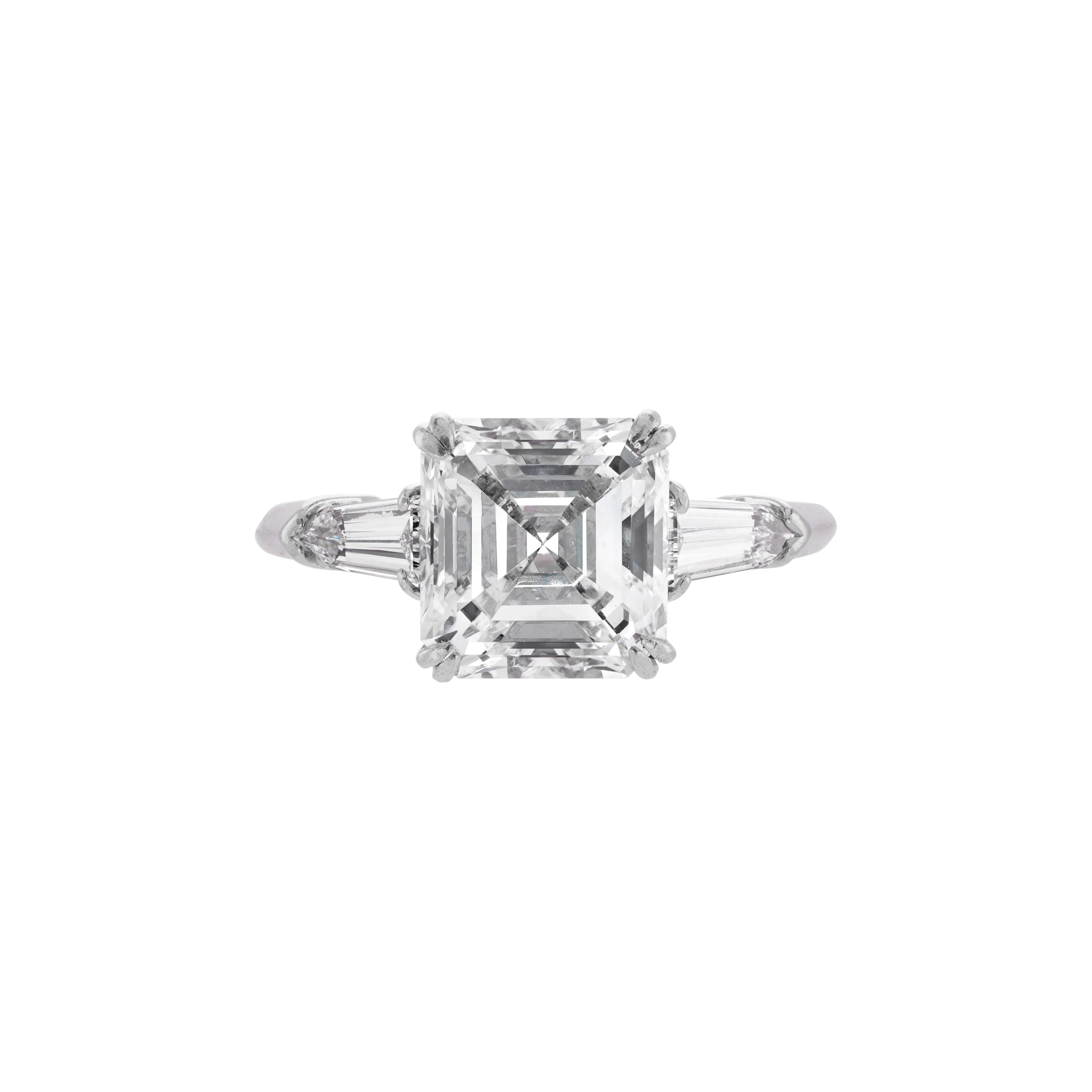 Platinum, 4.02ct Asscher Cut Diamond and Diamond Engagement Ring