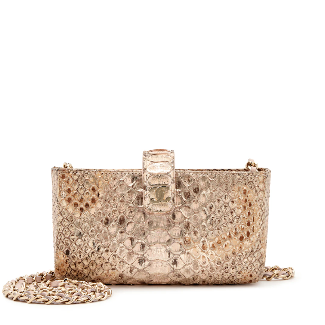 Pink Python Mini Phone Holder Clutch Gold Hardware, 2015-2016