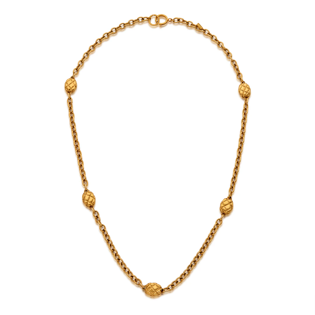 Gold Toned Quilted Chain Link Necklace, 1985