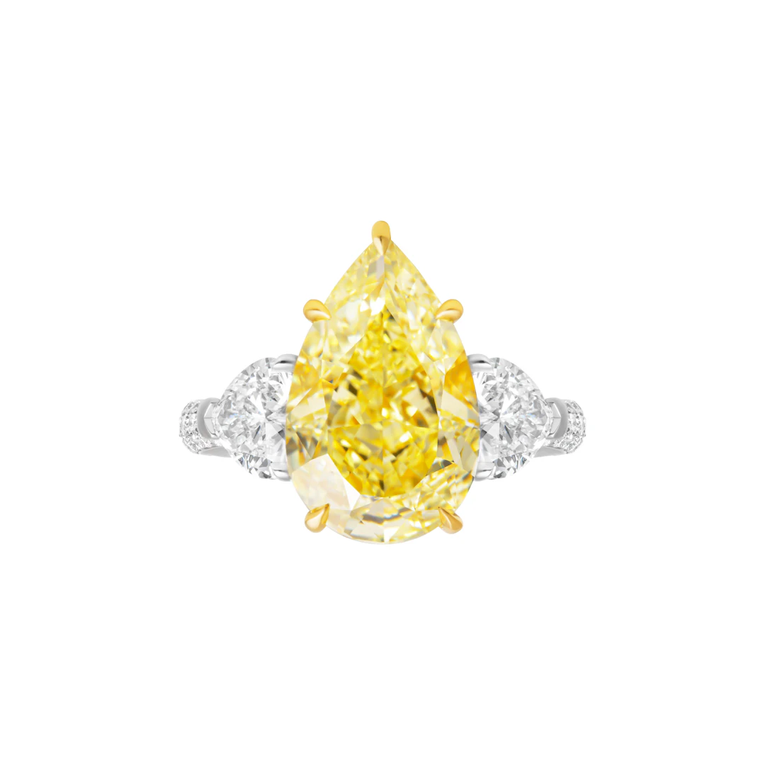 Platinum, Gold, 7.78ct Pear Shape Fancy Yellow Diamond, Yellow Diamond