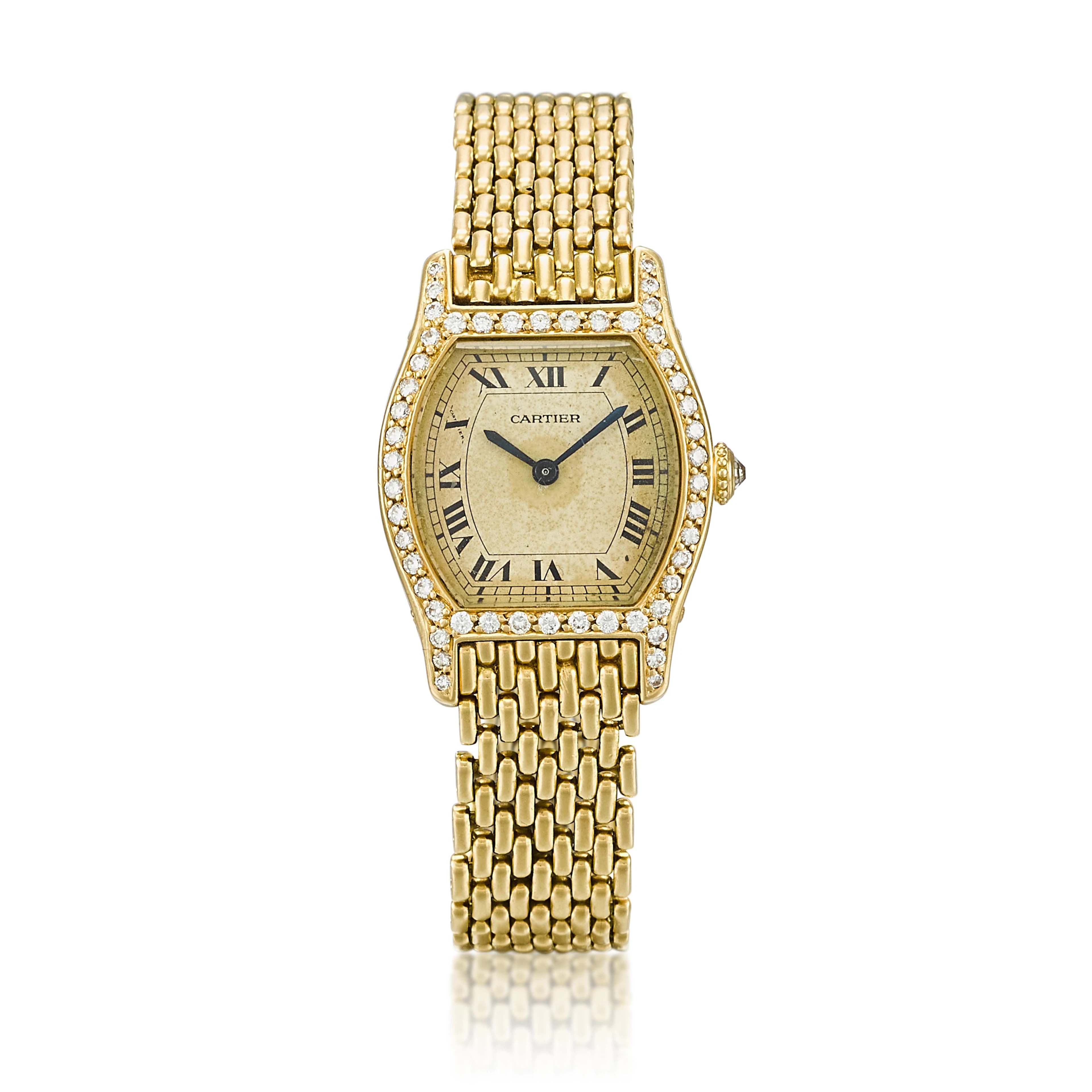 Tortue (Reference 96070). A 22.5mm yellow gold and diamond-set wristwatch. 1980