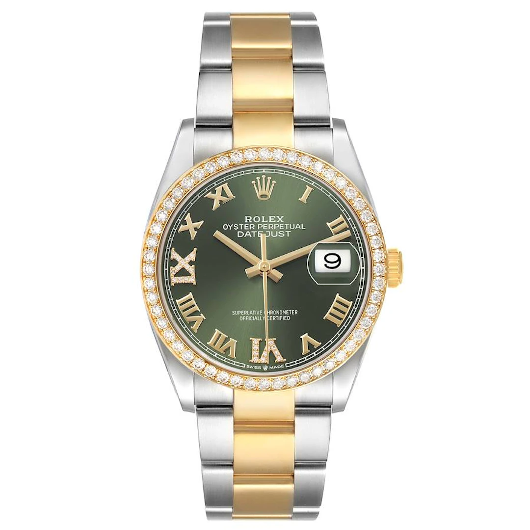 Datejust (Reference 126283). A 36mm yellow gold stainless steel diamond-set