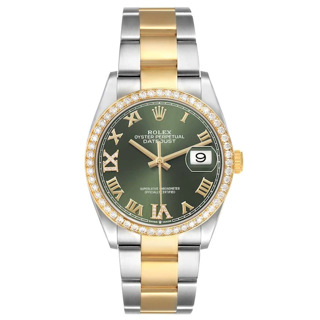 Datejust (Reference 126283). A 36mm yellow gold stainless steel diamond-set