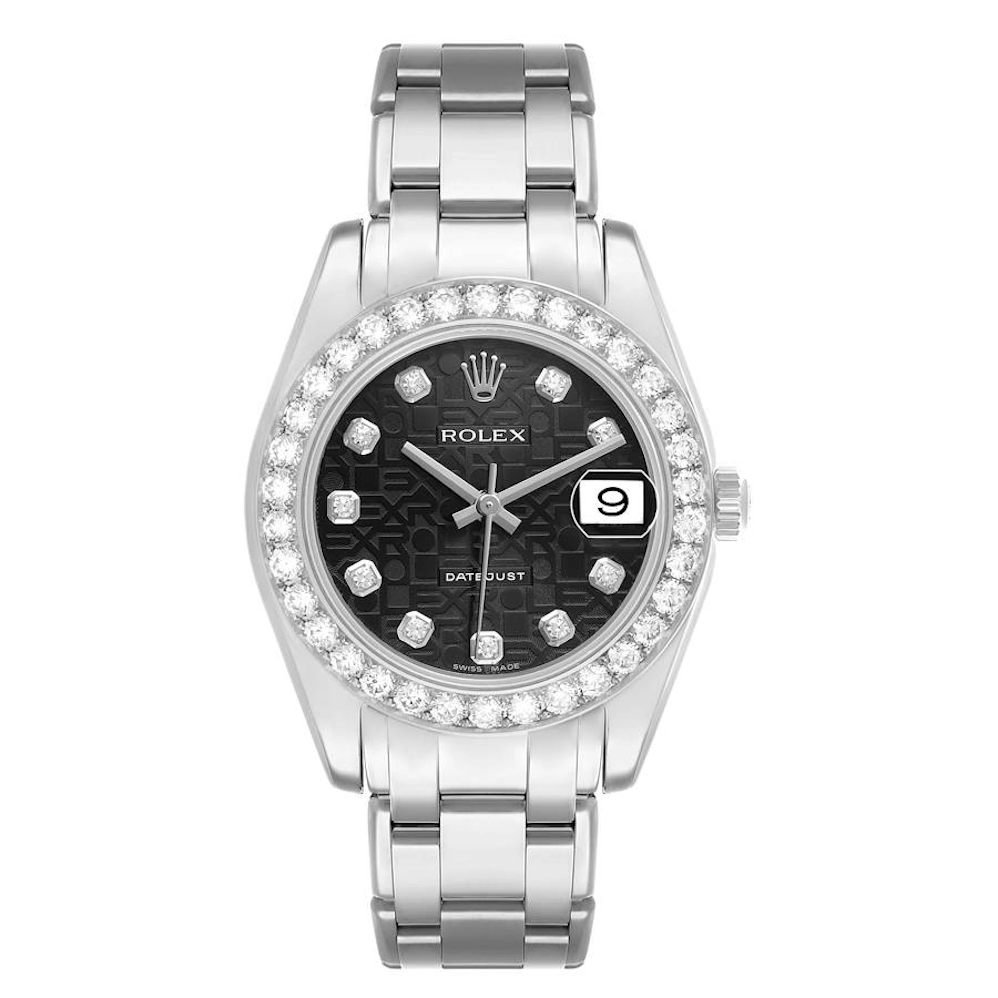 Pearlmaster Datejust (Reference 81299). A 34mm white gold diamond-set