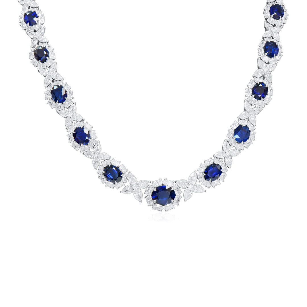 White Gold, 21.97 Burmese Sapphire and Diamond Necklace