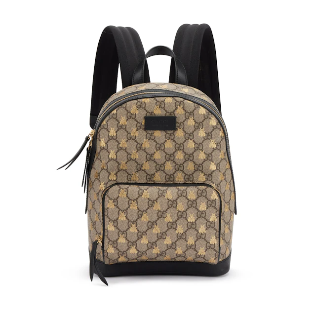 Brown and Gold GG Supreme Monogram Bees Small Day Backpack Gold Hardware