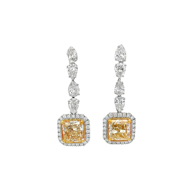 Platinum, Gold, 6.19ct Radiant Cut Fancy Yellow Diamond and Diamond