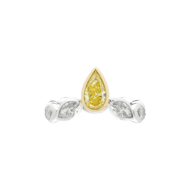Platinum, Gold, 0.71ct Pear Shape Fancy Vivid Yellow Diamond and Diamond Ring
