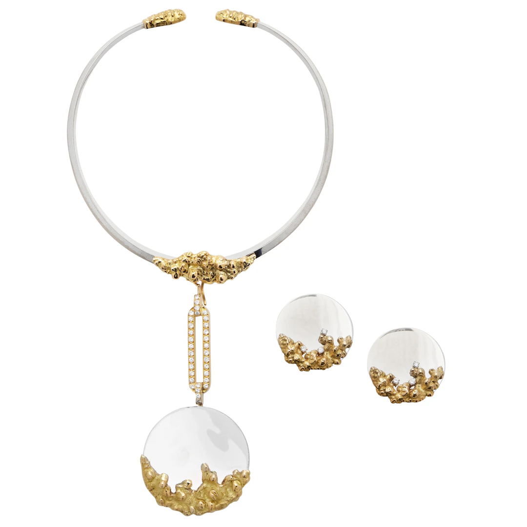 Vintage White Gold, Gold, and Diamond High Polish Convertible Necklace