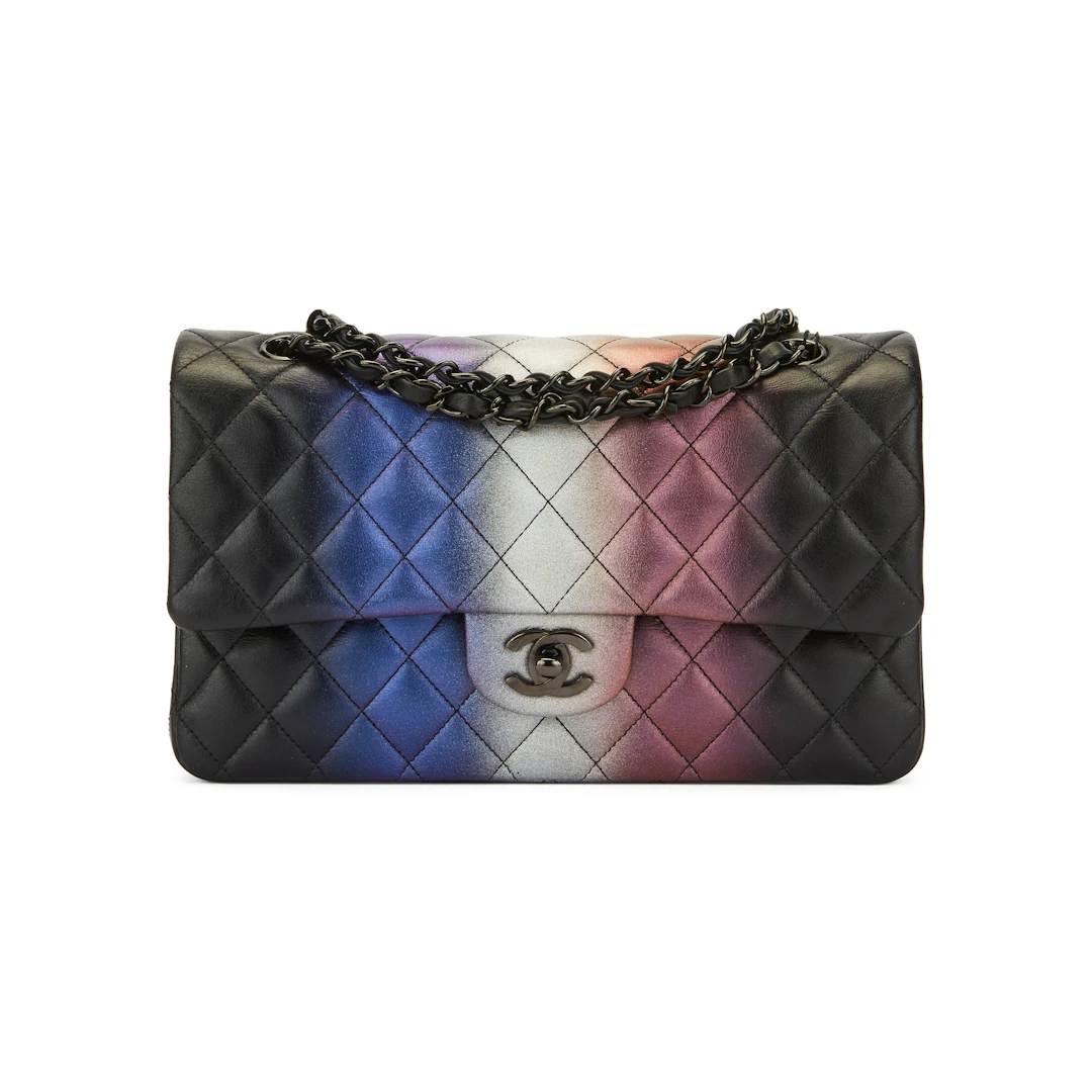 Multicolor Iridescent Quilted Calfskin Medium Classic Double Flap