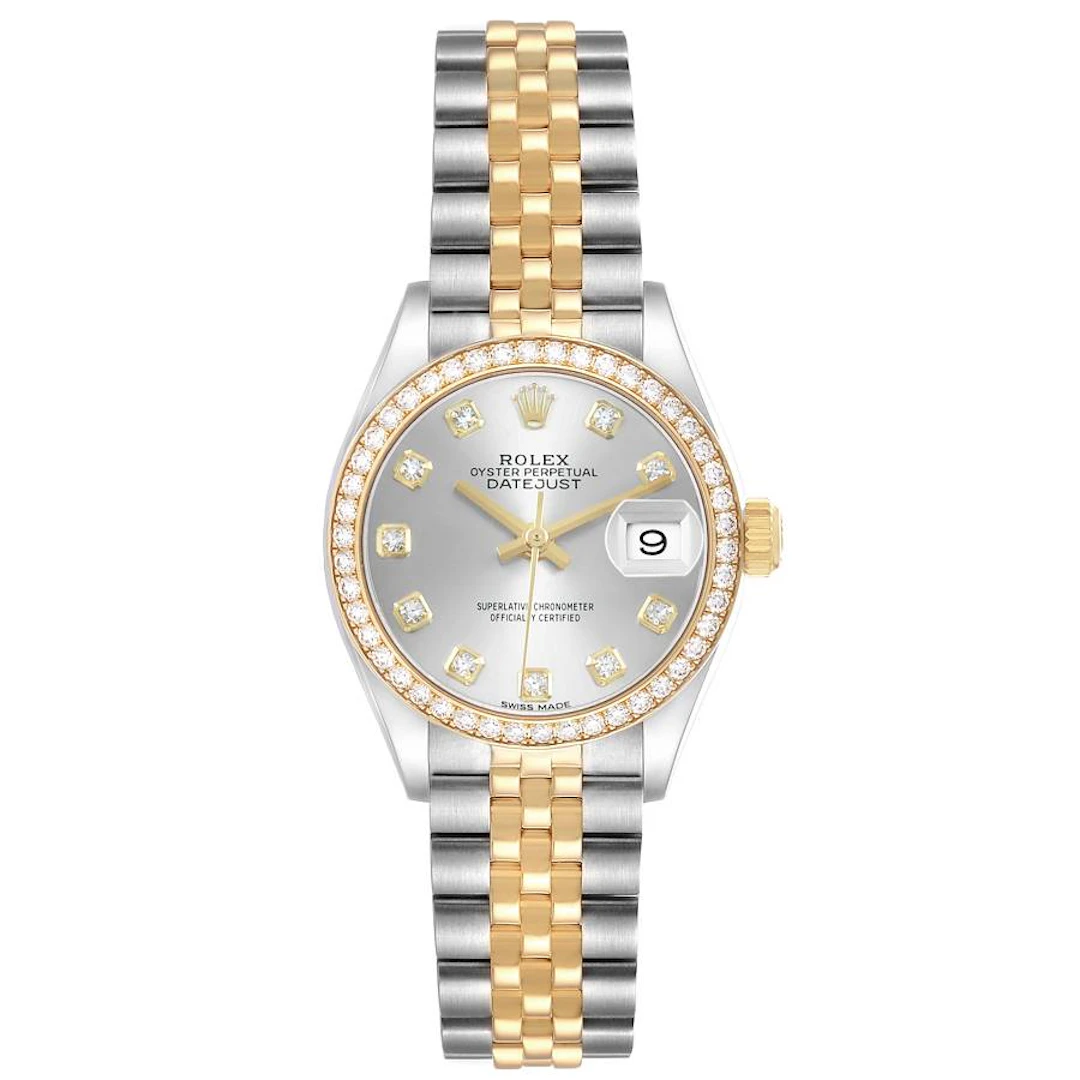 Datejust (Reference 279383). A 28mm yellow gold stainless steel diamond-set