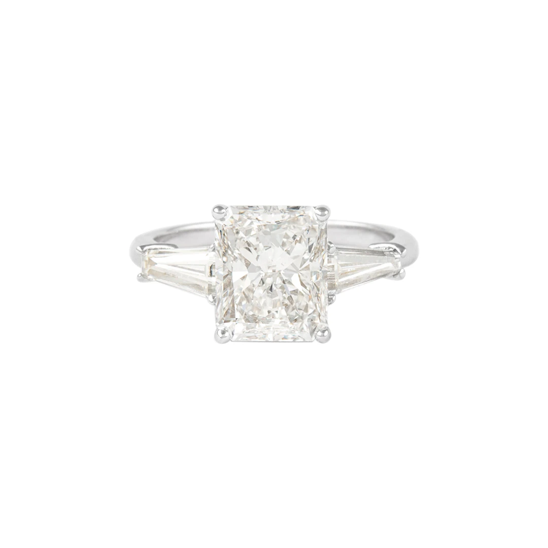 White Gold and 3.02ct Radiant Cut Diamond Three Stone Engagement Ring