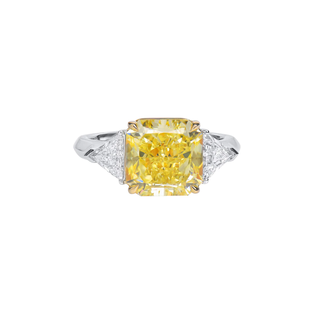 White Gold, 5.25ct Radiant Cut Fancy Vivid Yellow Diamond and Diamond