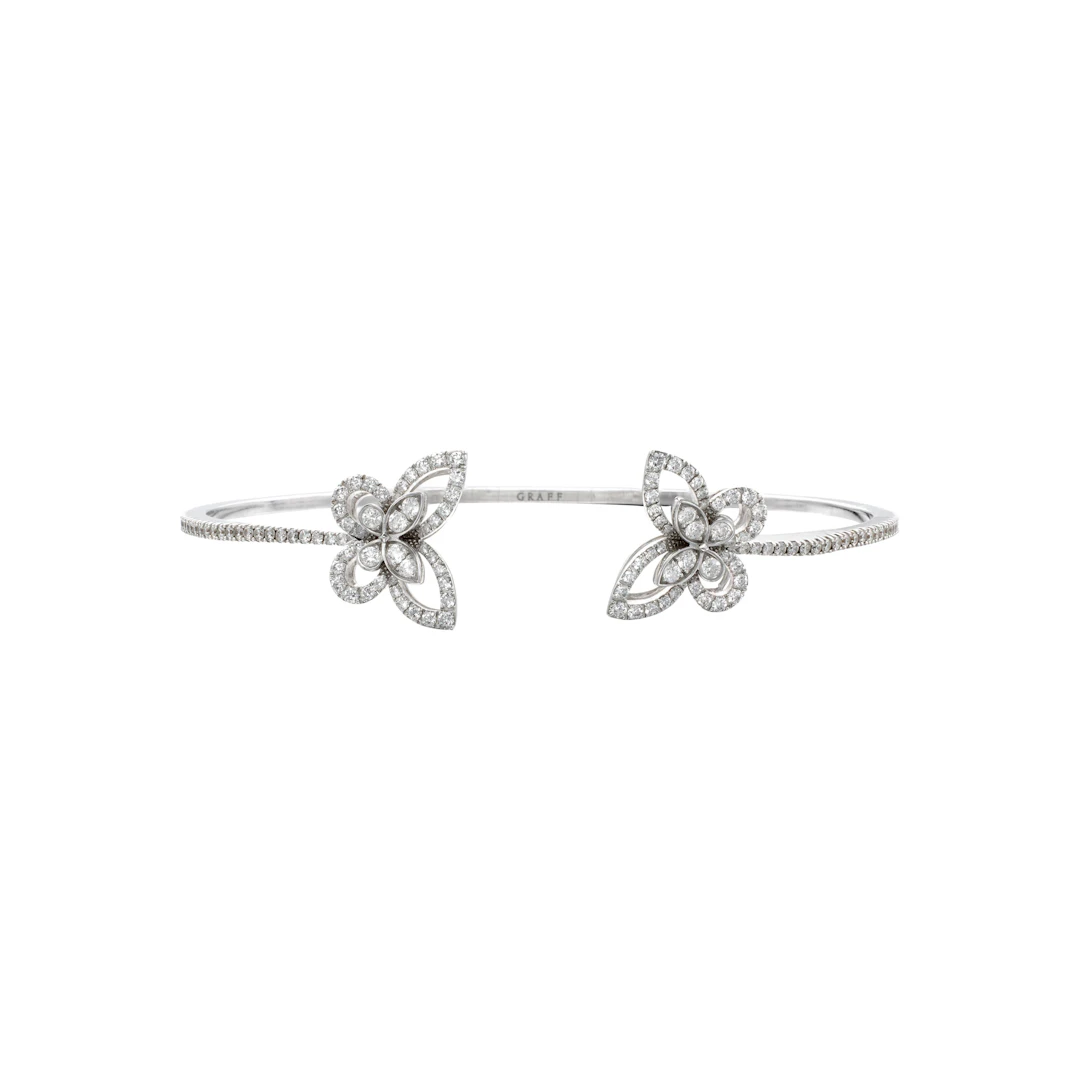 White Gold and Diamond Double Butterfly Silhouette Bangle Bracelet