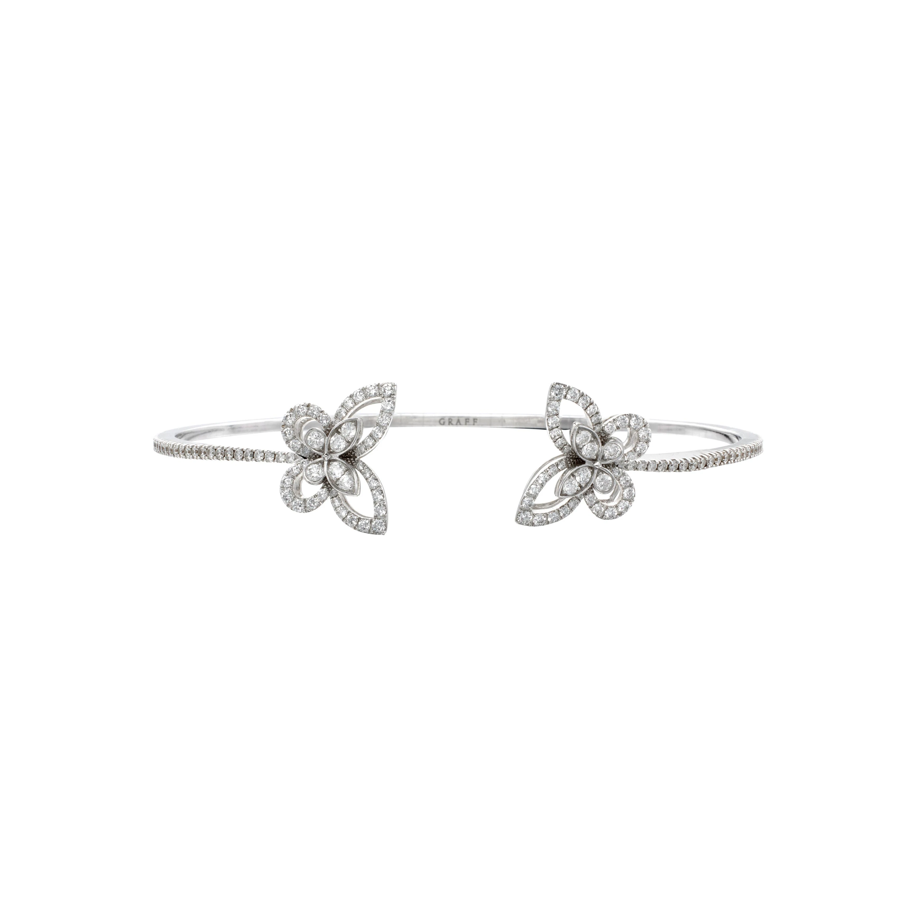 White Gold and Diamond Double Butterfly Silhouette Bangle Bracelet