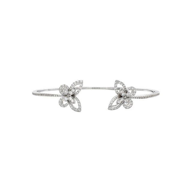White Gold and Diamond Double Butterfly Silhouette Bangle Bracelet