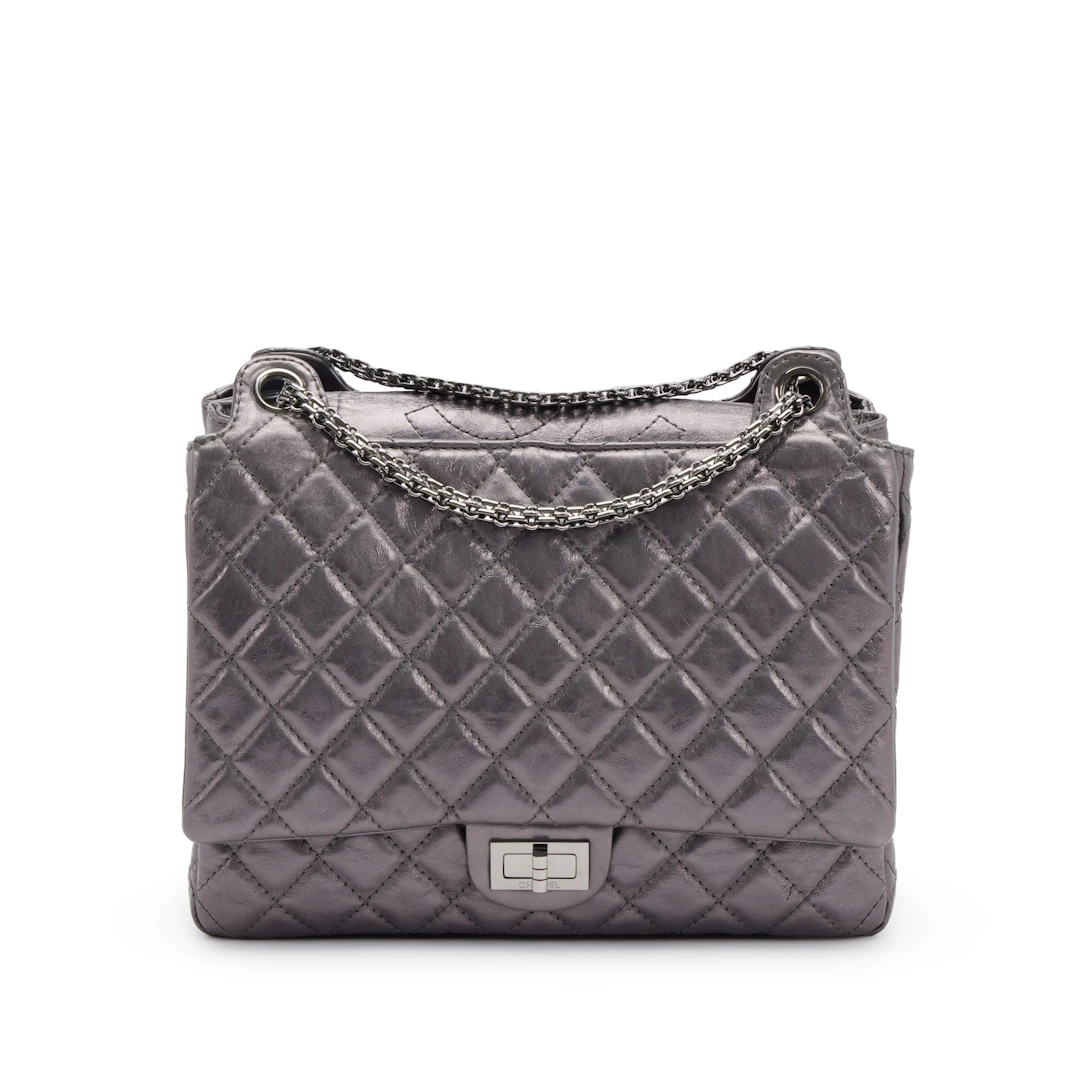 Dark Silver Quilted Aged Calfskin Reissue 2.55 Accordion Flap Ruthenium