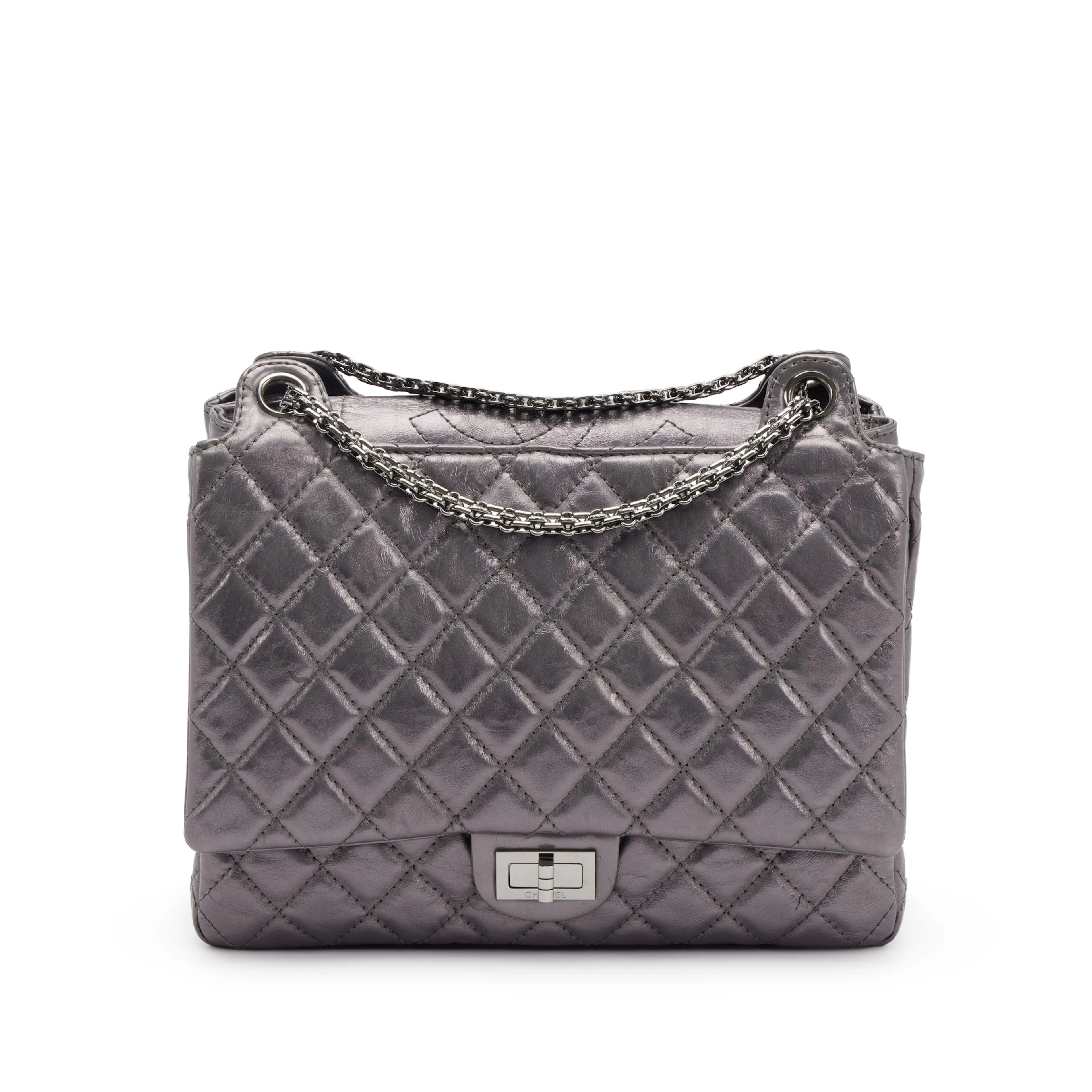 Dark Silver Quilted Aged Calfskin Reissue 2.55 Accordion Flap Ruthenium