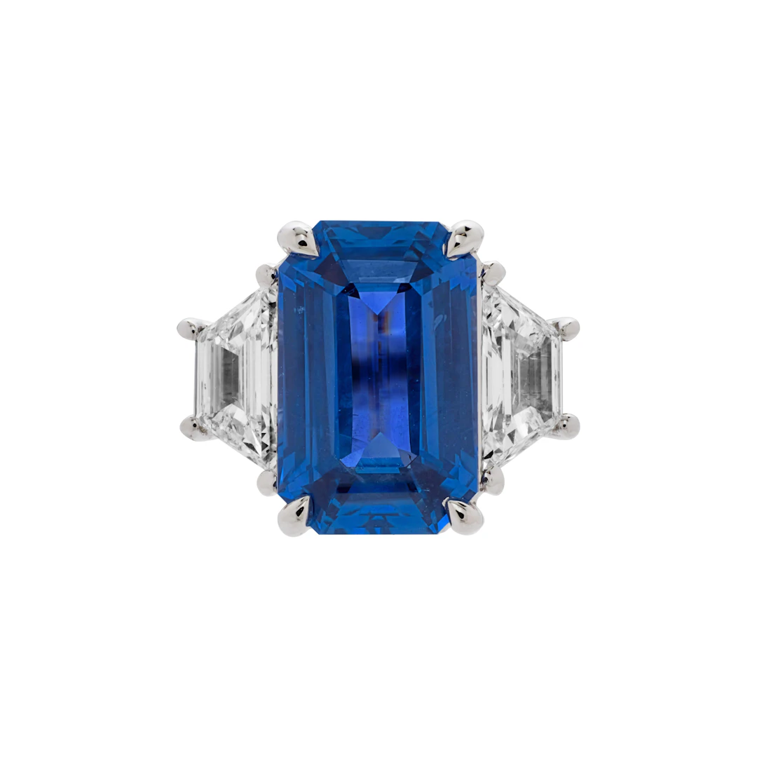 Platinum, 3.74ct Ceylon Sapphire and Diamond Ring