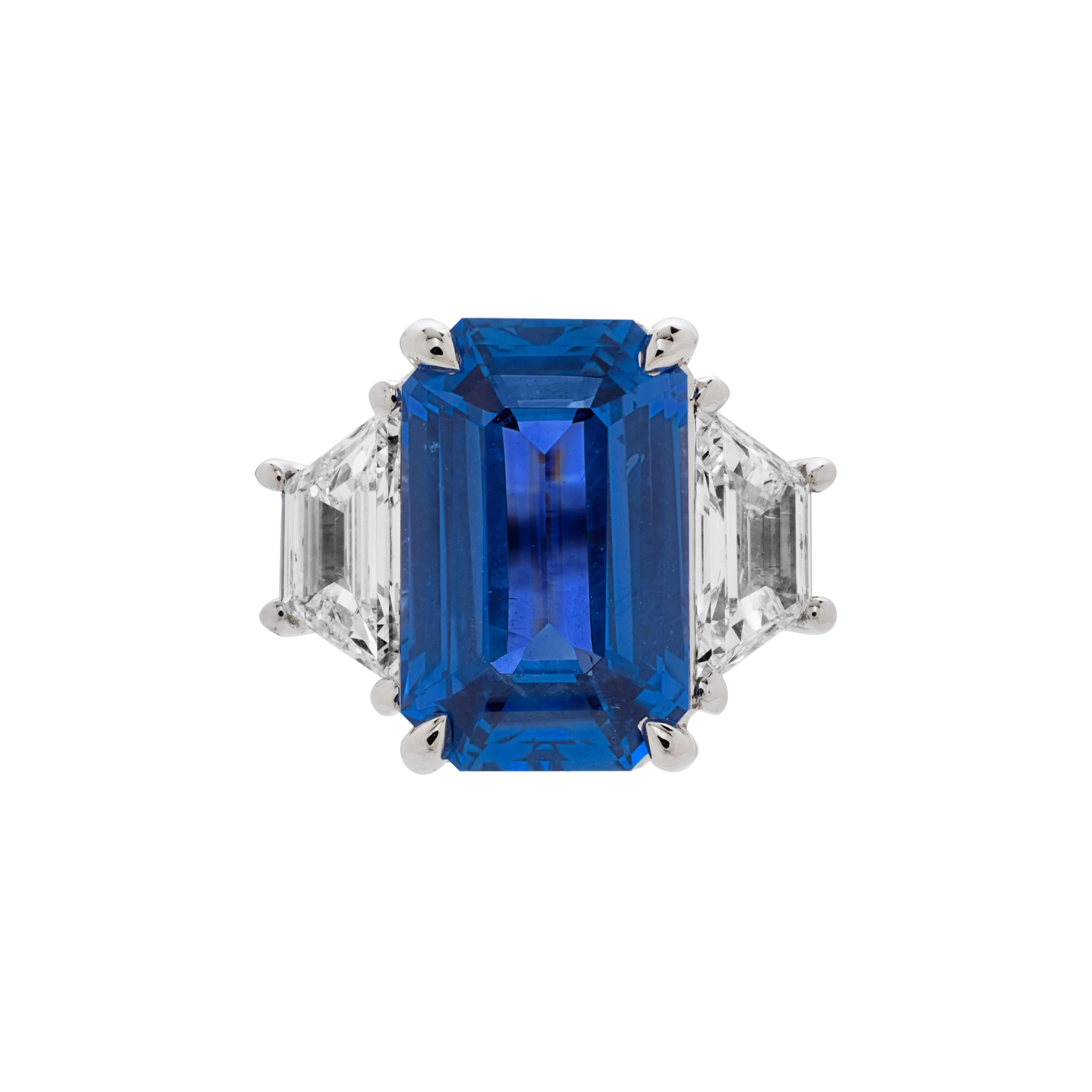 Platinum, 3.74ct Ceylon Sapphire and Diamond Ring