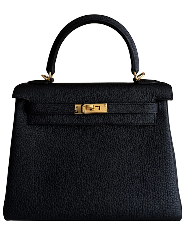 Black Togo Retourne Kelly 25 Gold Hardware, 2025