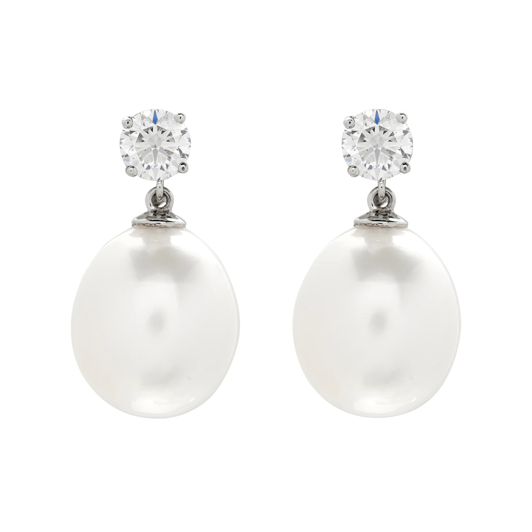 Platinum, Cultured Pearl and Diamond Drop Earrings