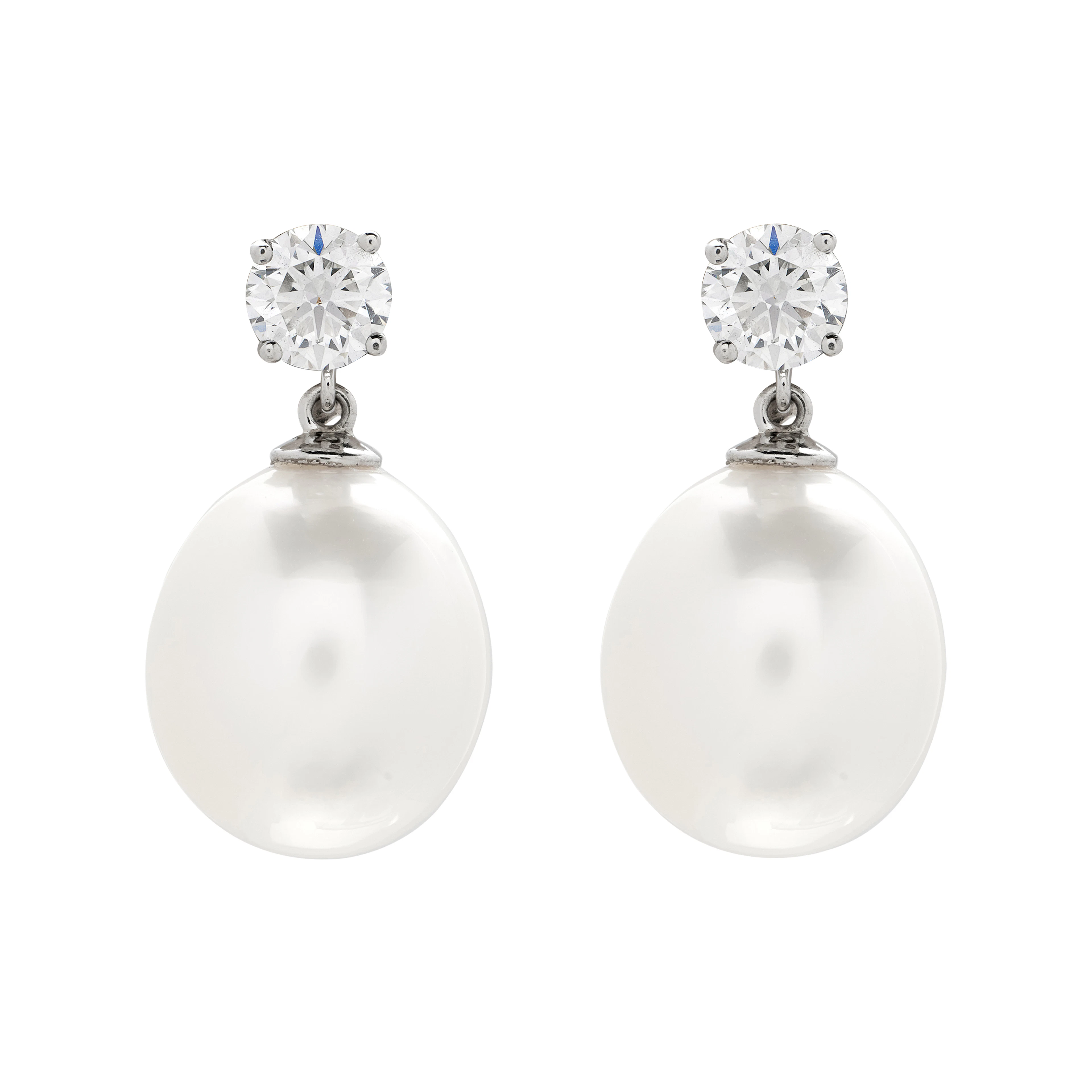 Platinum, Cultured Pearl and Diamond Drop Earrings