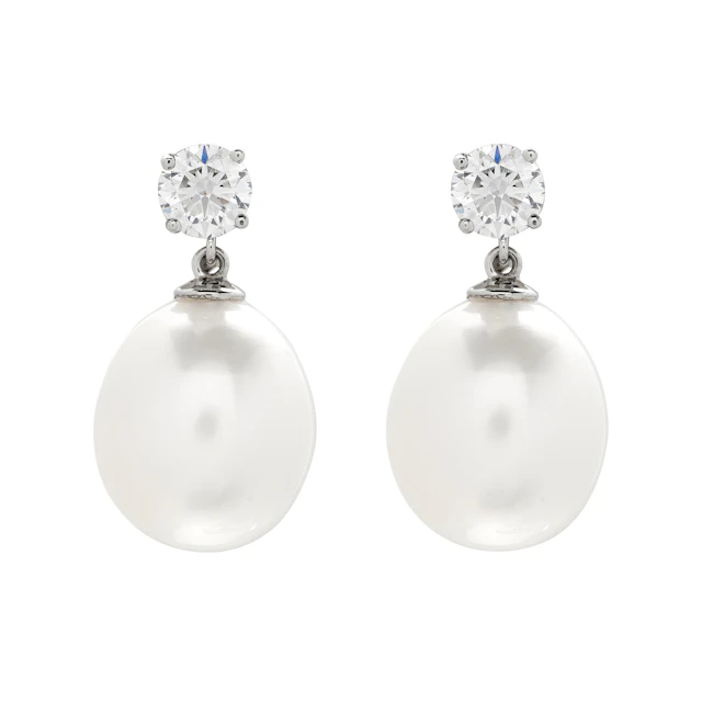 Platinum, Cultured Pearl and Diamond Drop Earrings