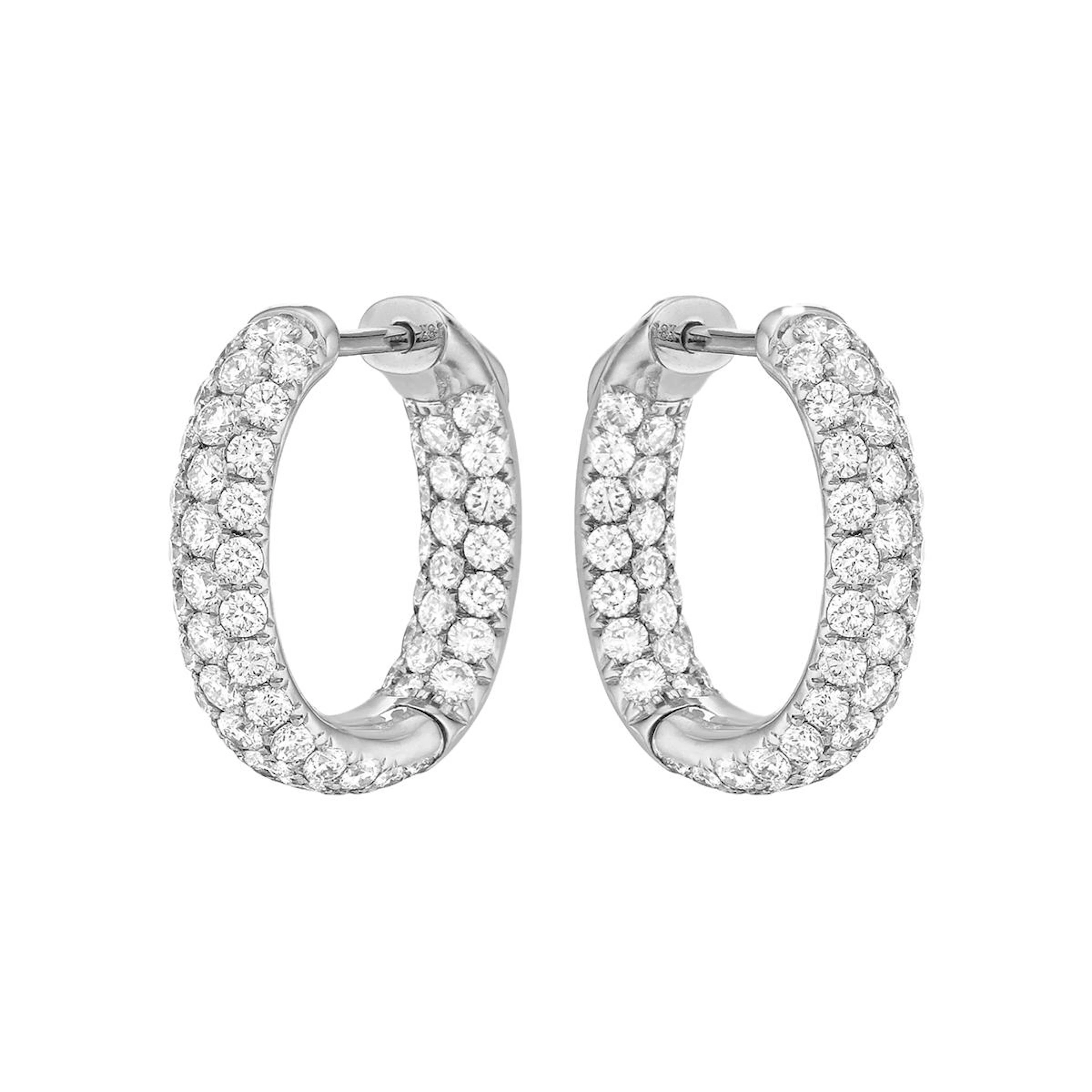 White Gold and 3.05ctw Diamond Hoop Earrings