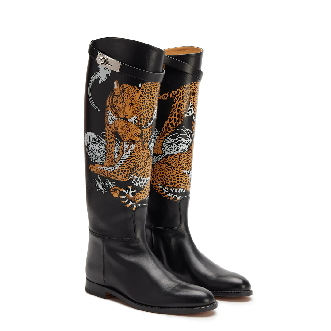 Black Box Calf Kelly Jungle Love Print Jumping Boots with Palladium