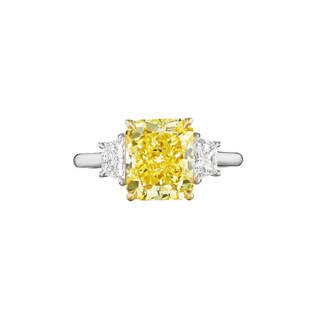 Platinum, Gold, 2.17ct Fancy Yellow Radiant Cut Diamond and Diamond