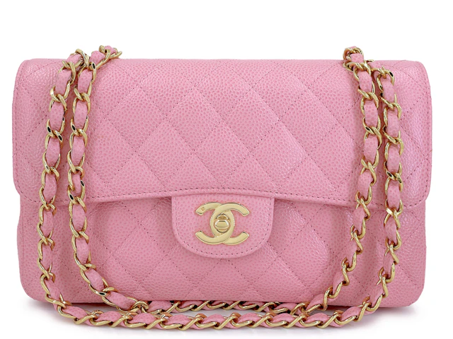 Sakura Pink Quilted Caviar Small Classic Double Flap Bag Gold Hardware, 2006