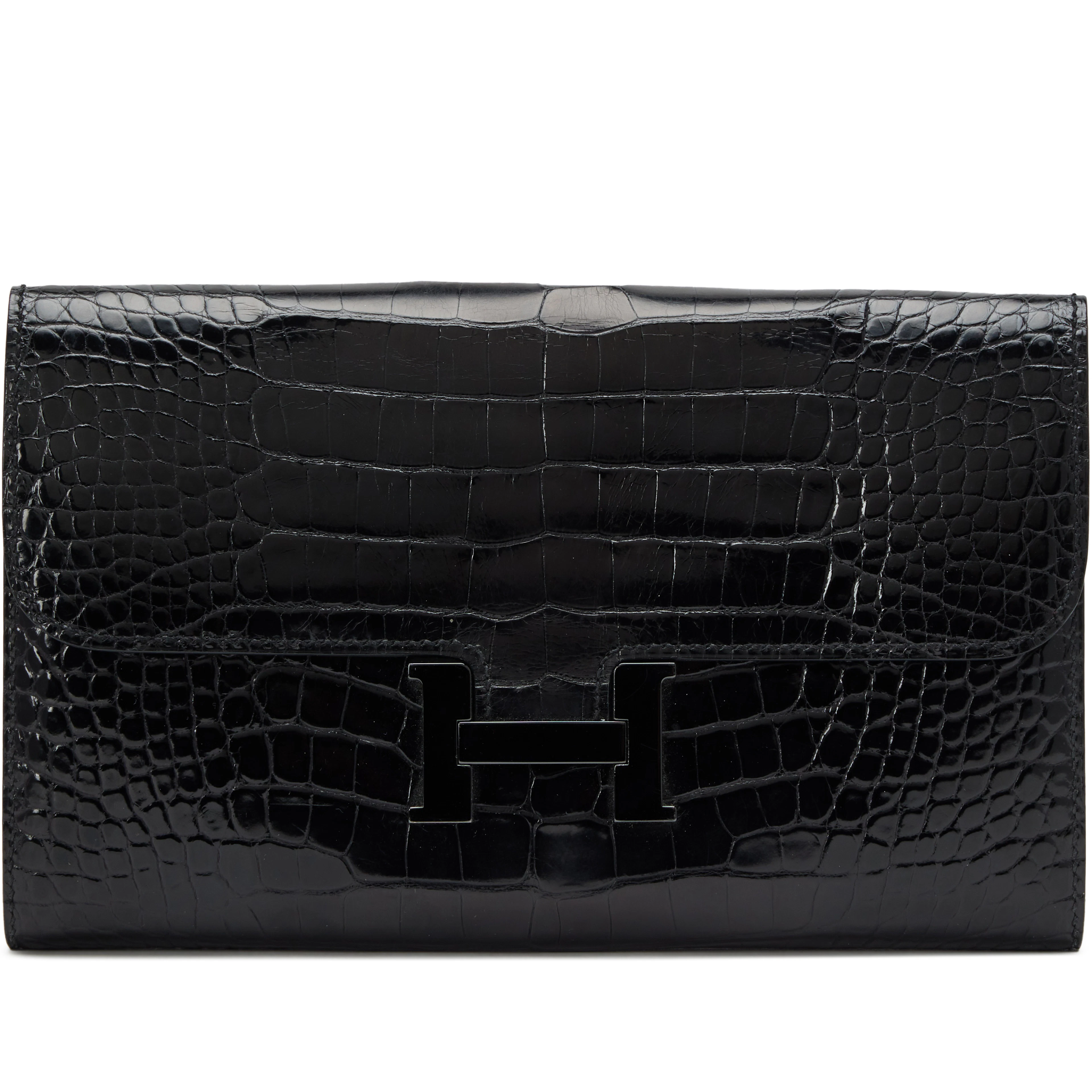 Black Shiny Alligator So Black Constance Long Wallet PVD Hardware, 2016