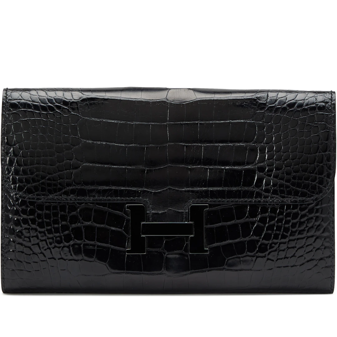 Black Shiny Alligator So Black Constance Long Wallet PVD Hardware, 2016