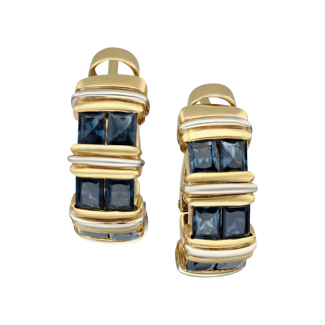 Gold, White Gold and Sapphire Apollonia Hoop Earclips