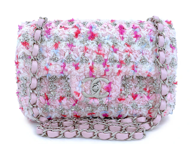 Rainbow Boucle Tweed Rectangular Mini Flap Bag Silver Hardware, 2018