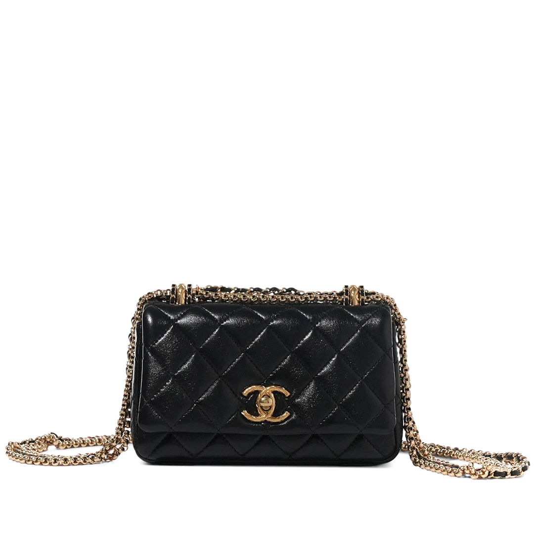 Black Quilted Lambskin Flap Bag Gold Hardware, 2024
